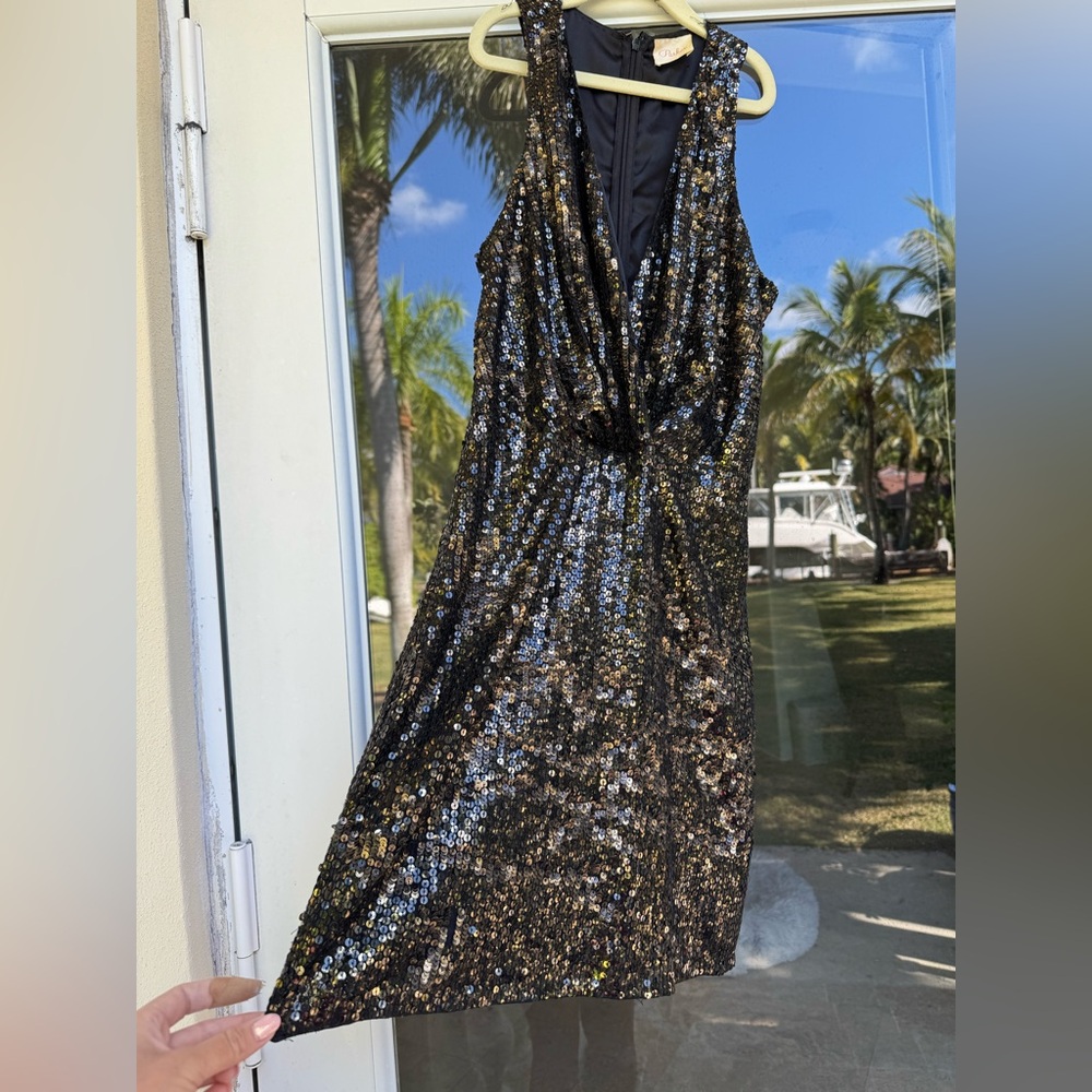 Fun Black and Gold Sequin Dress by Parker